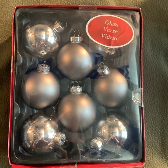 Holiday Living Other - Holiday Living silver glass 2” ornaments. 4 shiny. 4 matte. Silver tops. Box